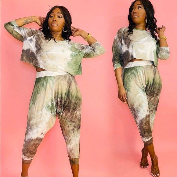 J. ELISE BOUTIQUE WOMENS NEW TRENDY Tye Dye Long Sleeve Crop Top Harem Pants Set - Picture 3 of 4